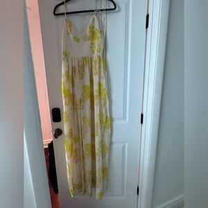 Amanda Uprichard Yellow Floral Maxi Dress with slits on both sides